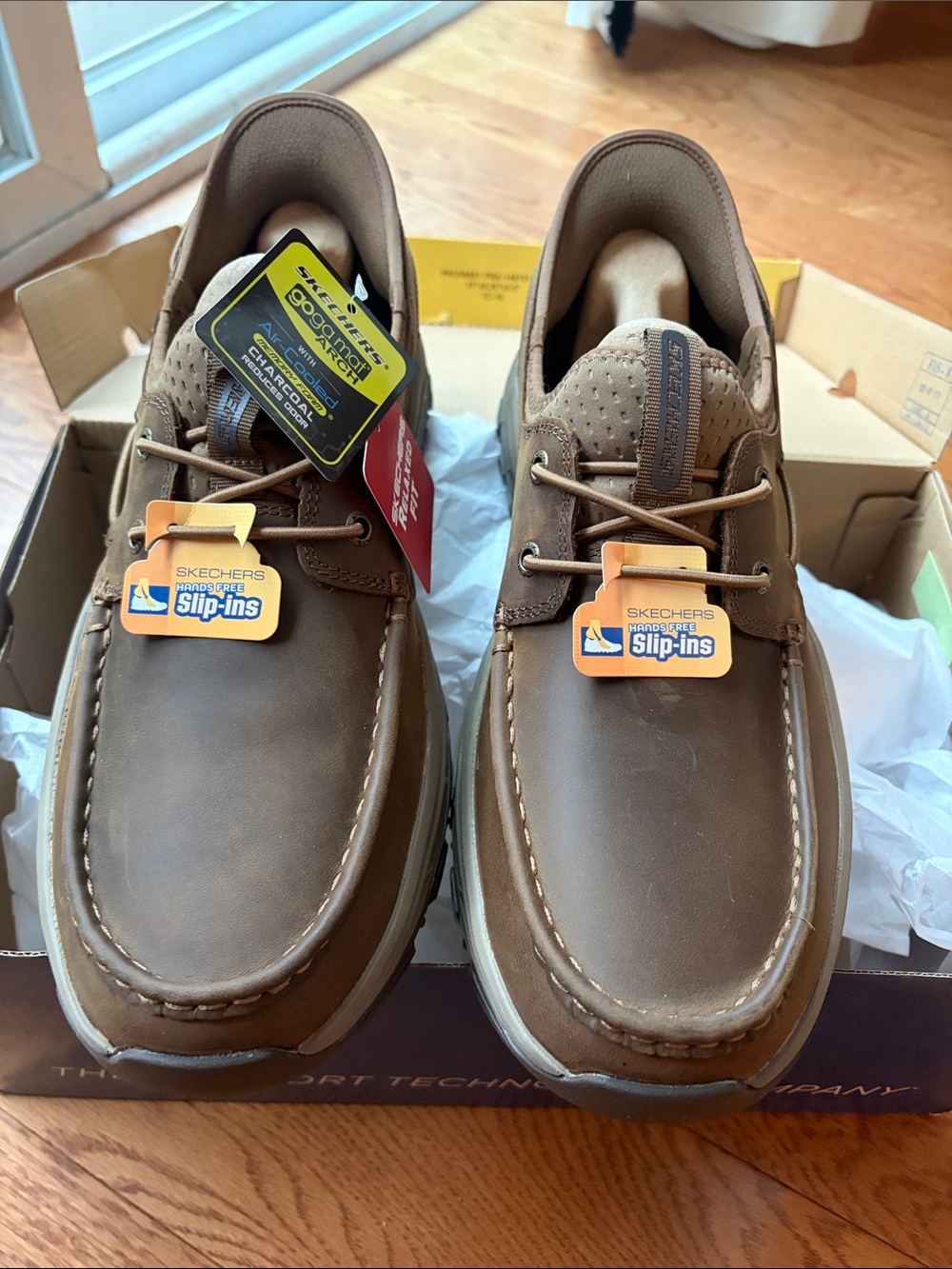 Skechers Men's Brown Leather-Style Slip-Ins Moccasin Loafers